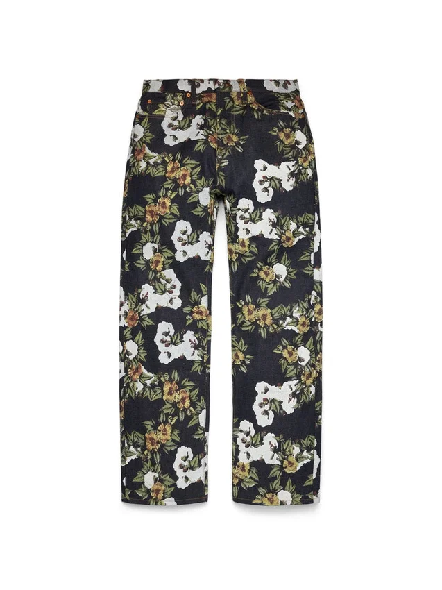 Baggy bloemenprint Denim broek met selvedge