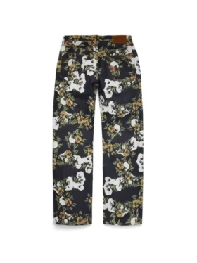 Baggy bloemenprint Denim broek met selvedge