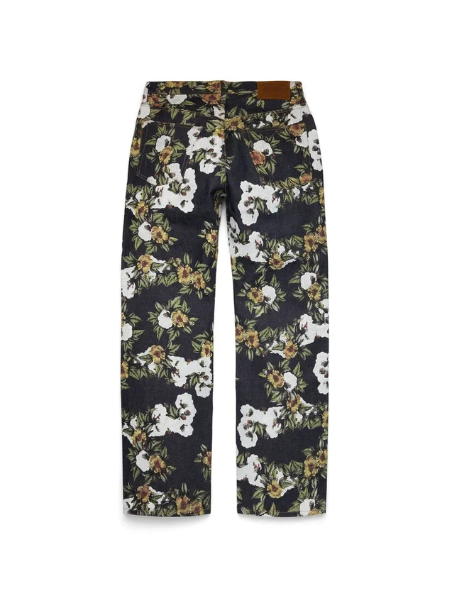 Baggy bloemenprint Denim broek met selvedge