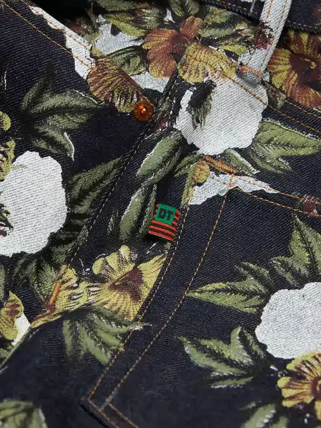 Baggy bloemenprint Denim broek met selvedge