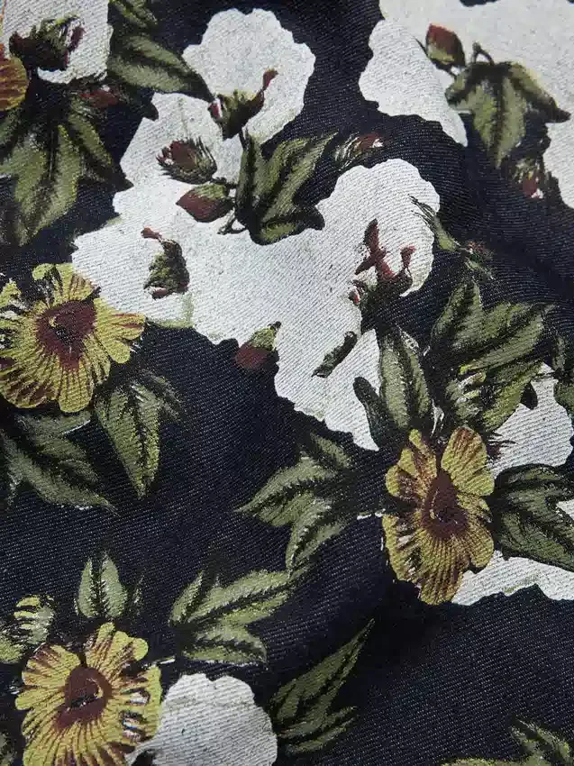 Baggy bloemenprint Denim broek met selvedge