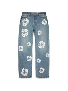 Baggy Cotton Wreath-Denim broek, lichte wassing