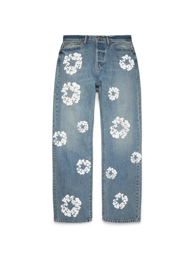 Baggy Cotton Wreath-Denim broek, lichte wassing