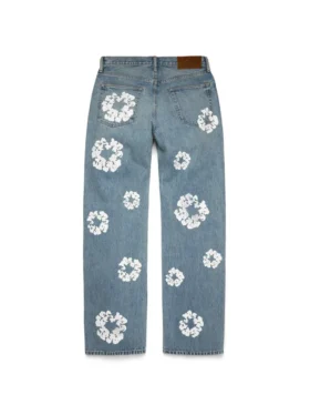 Baggy Cotton Wreath-Denim broek, lichte wassing