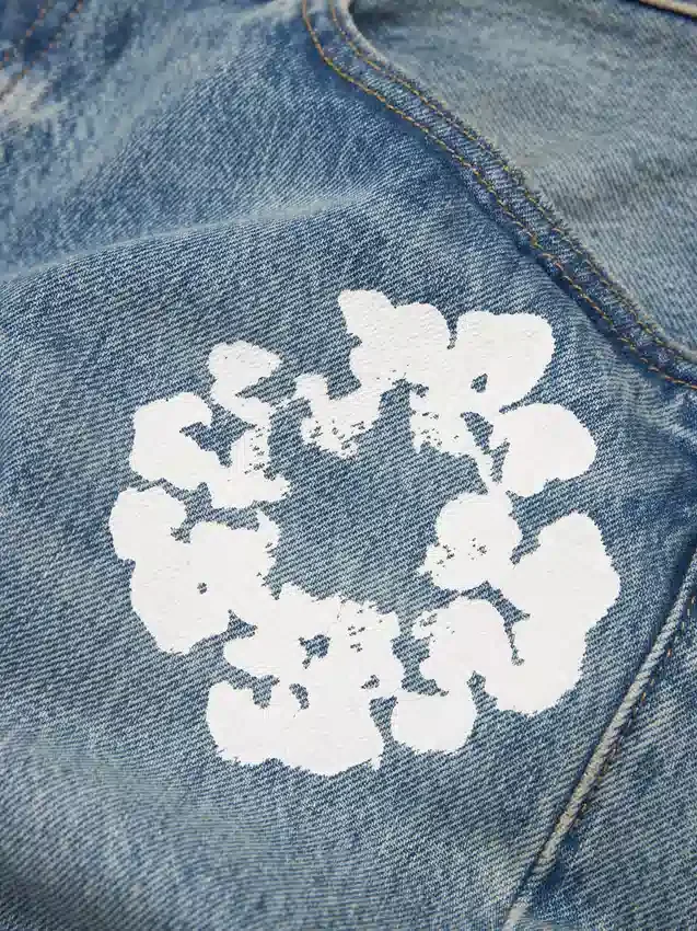 Baggy Cotton Wreath-Denim broek, lichte wassing
