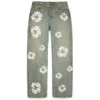 Baggy Denim Cotton Wreath broek met kransmotief, ‘Dirty Wash’