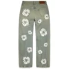 Baggy Denim Cotton Wreath broek met kransmotief, ‘Dirty Wash’