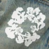 Baggy Denim Cotton Wreath broek met kransmotief, ‘Dirty Wash’