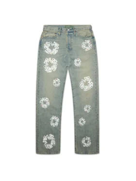 Baggy Denim pant met Cotton Wreath en studs, ‘Dirty Wash’
