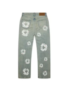 Baggy Denim pant met Cotton Wreath en studs, ‘Dirty Wash’