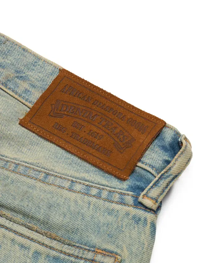 Baggy Denim Cotton Wreath broek met kransmotief, ‘Dirty Wash’