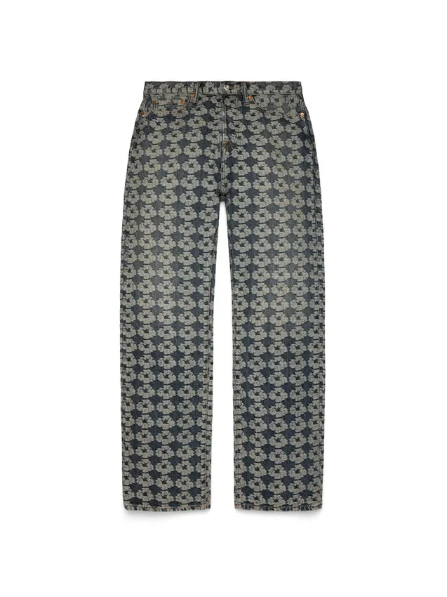 Baggy Jacquard Wreath-Denim-broek