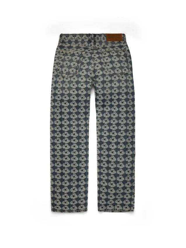 Baggy Jacquard Wreath-Denim-broek