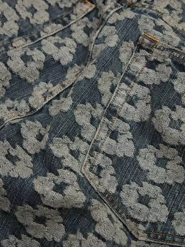 Baggy Jacquard Wreath-Denim-broek