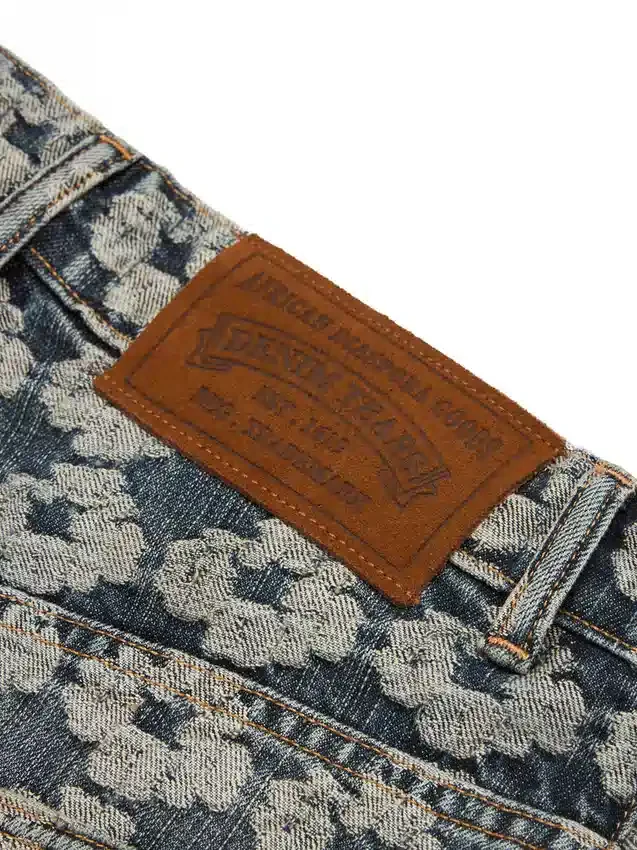 Baggy Jacquard Wreath-Denim-broek