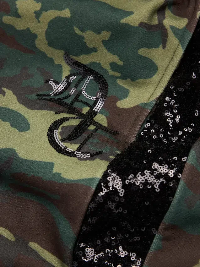 Camo-joggingbroek met pailletten en open zoom