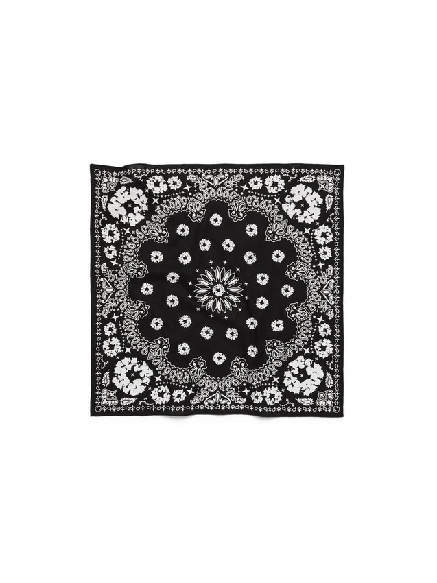 Cotton Wreath bandana met paisleypatroon en krans, zwart
