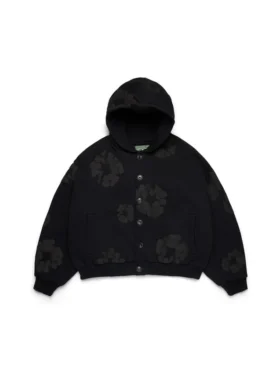 Cotton Wreath Cardigan Hoodie, zwart
