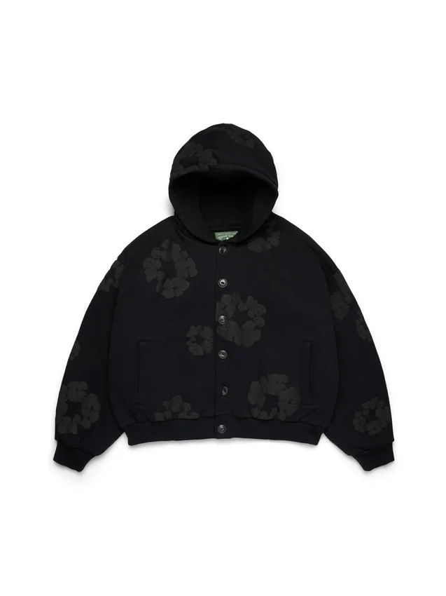 Cotton Wreath Cardigan Hoodie, zwart