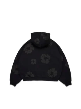 Cotton Wreath Cardigan Hoodie, zwart