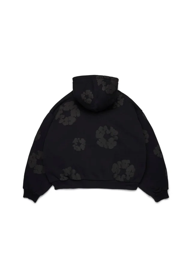 Cotton Wreath Cardigan Hoodie, zwart