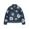 Cotton Wreath denimjas met kransmotief, donkere wassing