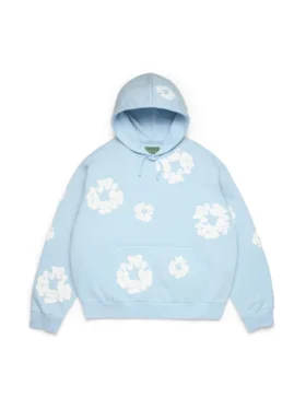 Cotton Wreath Hoodie met kransmotief, poederblauw