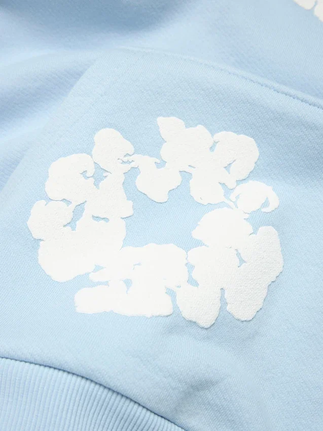 Cotton Wreath Hoodie met kransmotief, poederblauw