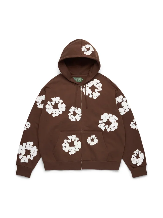 Cotton Wreath Hoodie met rits, donkerbruin