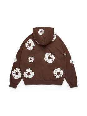 Cotton Wreath Hoodie met rits, donkerbruin