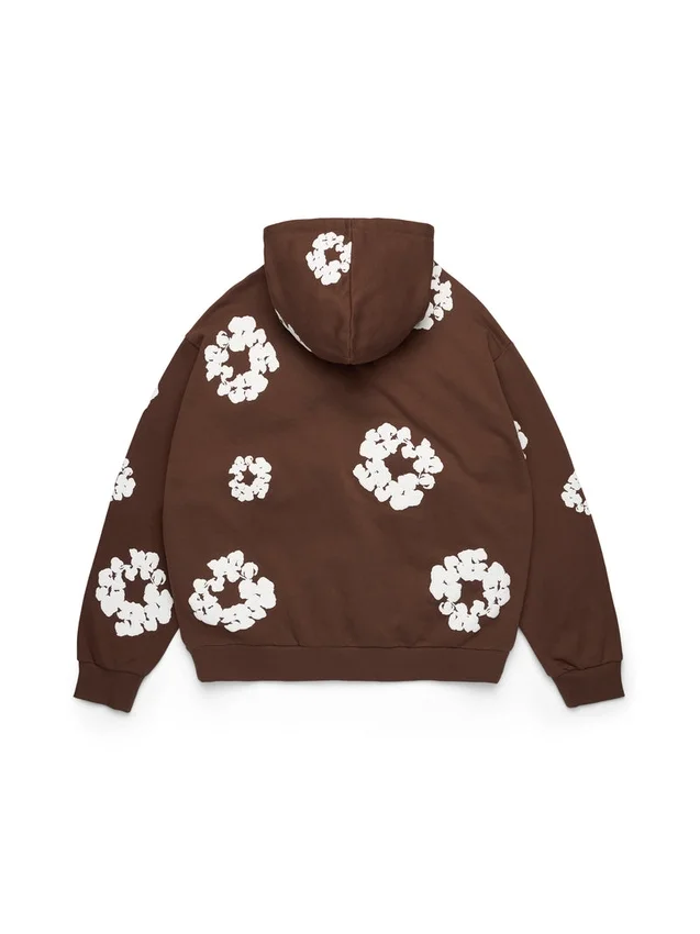 Cotton Wreath Hoodie met rits, donkerbruin