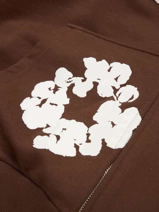 Cotton Wreath Hoodie met rits, donkerbruin