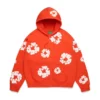 Cotton Wreath Hoodie met rits en bloemenkrans, donkeroranje