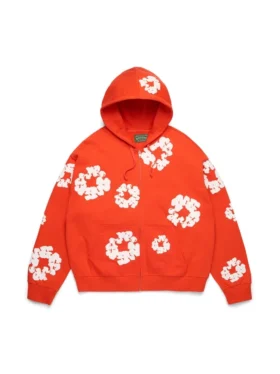Cotton Wreath Hoodie met rits en bloemenkrans, donkeroranje