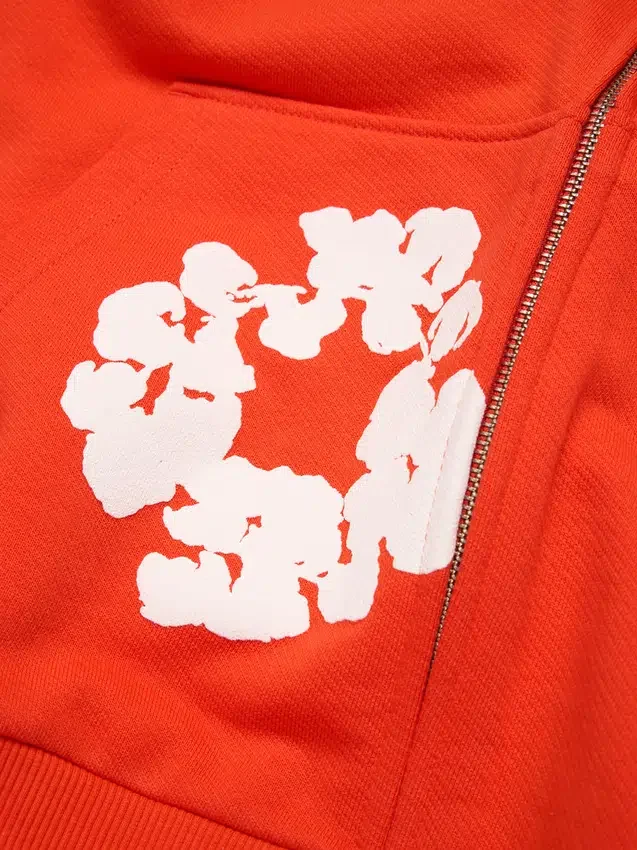 Cotton Wreath Hoodie met rits en bloemenkrans, donkeroranje