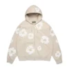 Cotton Wreath Hoodie met rits en katoenen krans, crème