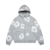 Cotton Wreath Hoodie met rits en katoenen kransmotief, grijs