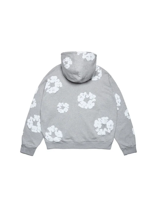 Cotton Wreath Hoodie met rits en katoenen kransmotief, grijs