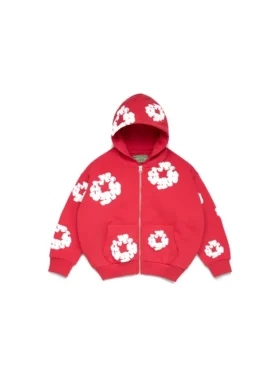 Cotton Wreath Hoodie met rits en kransmotief voor kinderen, rood