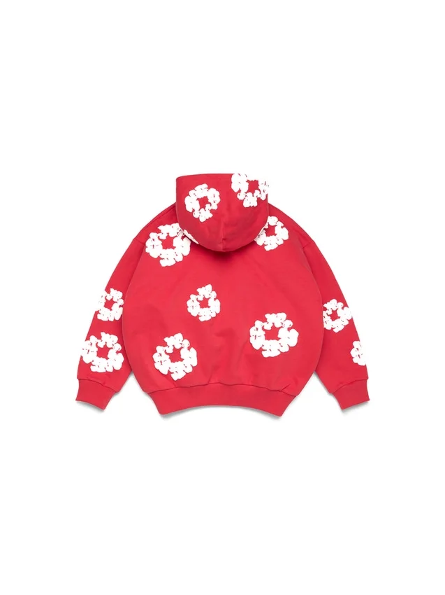 Cotton Wreath Hoodie met rits en kransmotief voor kinderen, rood