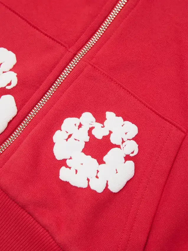 Cotton Wreath Hoodie met rits en kransmotief voor kinderen, rood