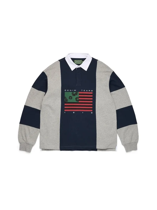 Cotton Wreath Rugby-shirt met krans en pan-Afrikaanse vlag, grijs/marineblauw