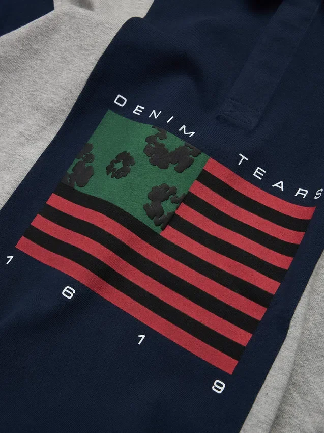 Cotton Wreath Rugby-shirt met krans en pan-Afrikaanse vlag, grijs/marineblauw
