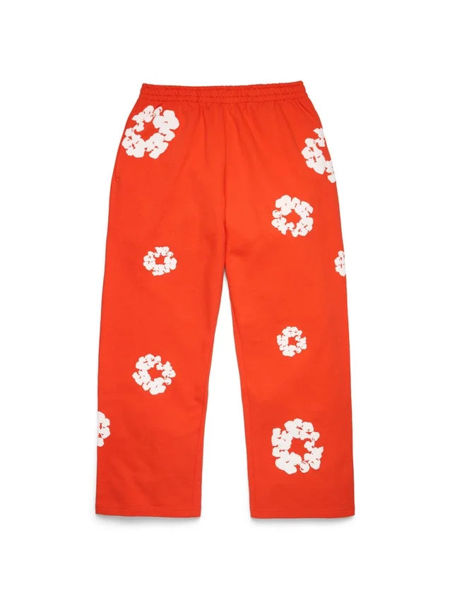 Cotton Wreath Sweatpant met kransmotief, donkeroranje