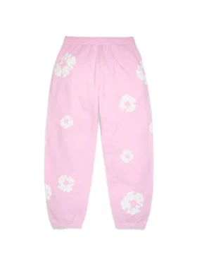 Cotton Wreath Sweatpant met kransmotief in poederroze