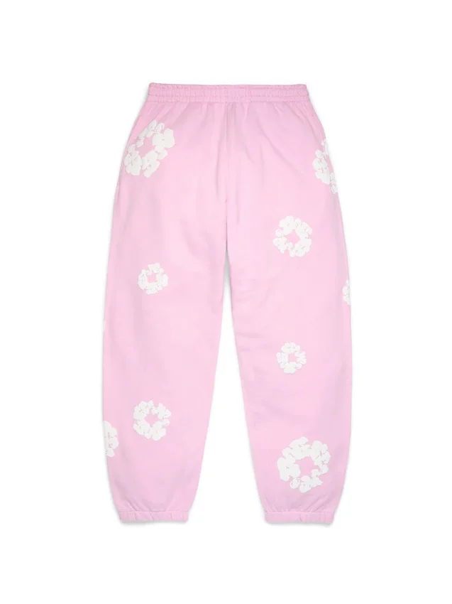 Cotton Wreath Sweatpant met kransmotief in poederroze