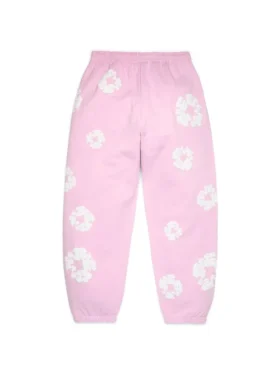 Cotton Wreath Sweatpant met kransmotief in poederroze