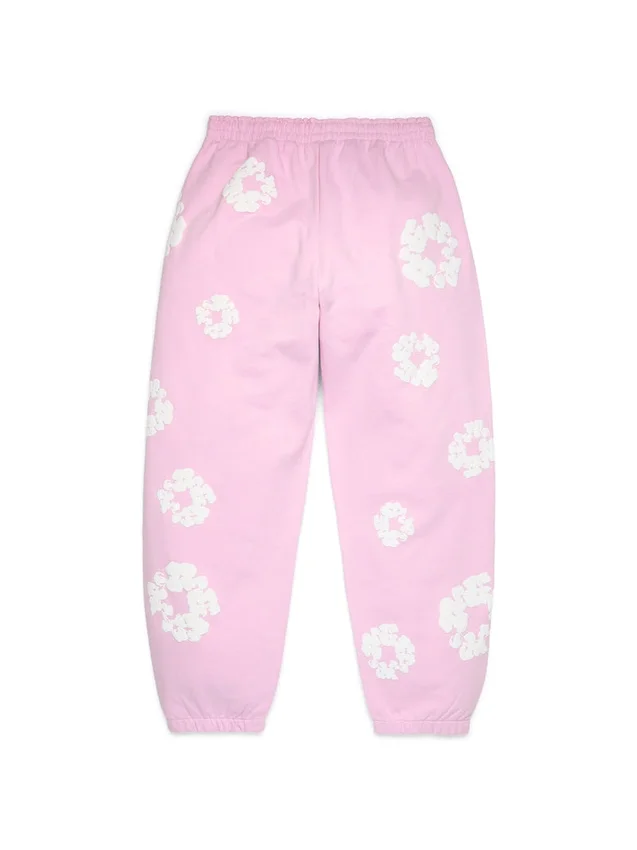 Cotton Wreath Sweatpant met kransmotief in poederroze
