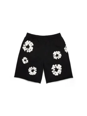 Cotton Wreath Sweatshorts met kransmotief, zwart