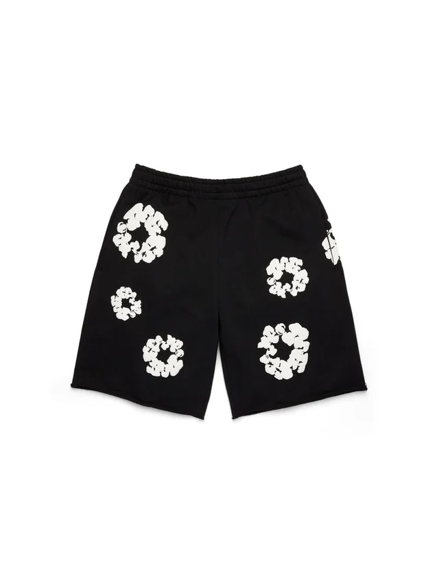 Cotton Wreath Sweatshorts met kransmotief, zwart